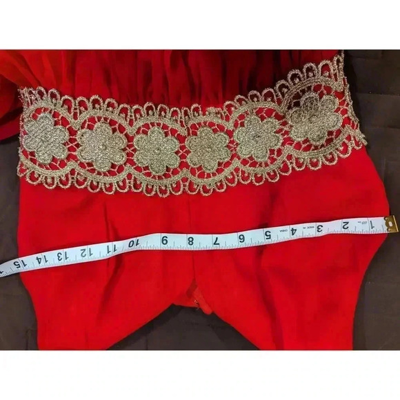 VINTAGE 1970s halter tangerine dress w/gold beaded waist detailing Jr Theme XS - Picture 6 of 8